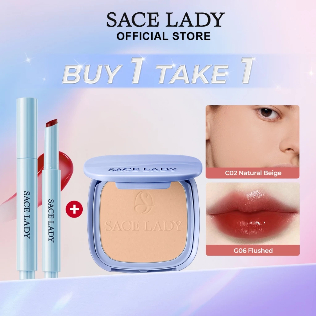 71% OFF SACE LADY Matte Face Makeup Set Oil Control Flawless Face Powder Glasting Gloss Lipstick Watery Non-sticky Lips Makeup