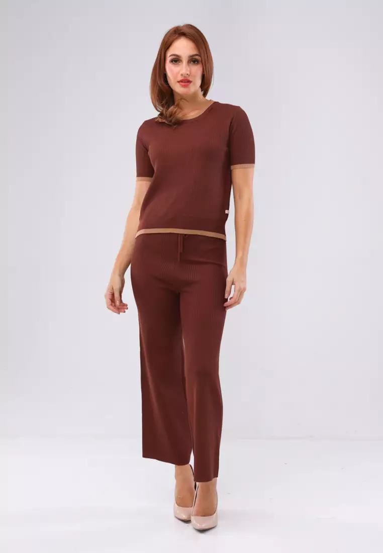 38% OFF Knitted Short Sleeves Blouse/Pants