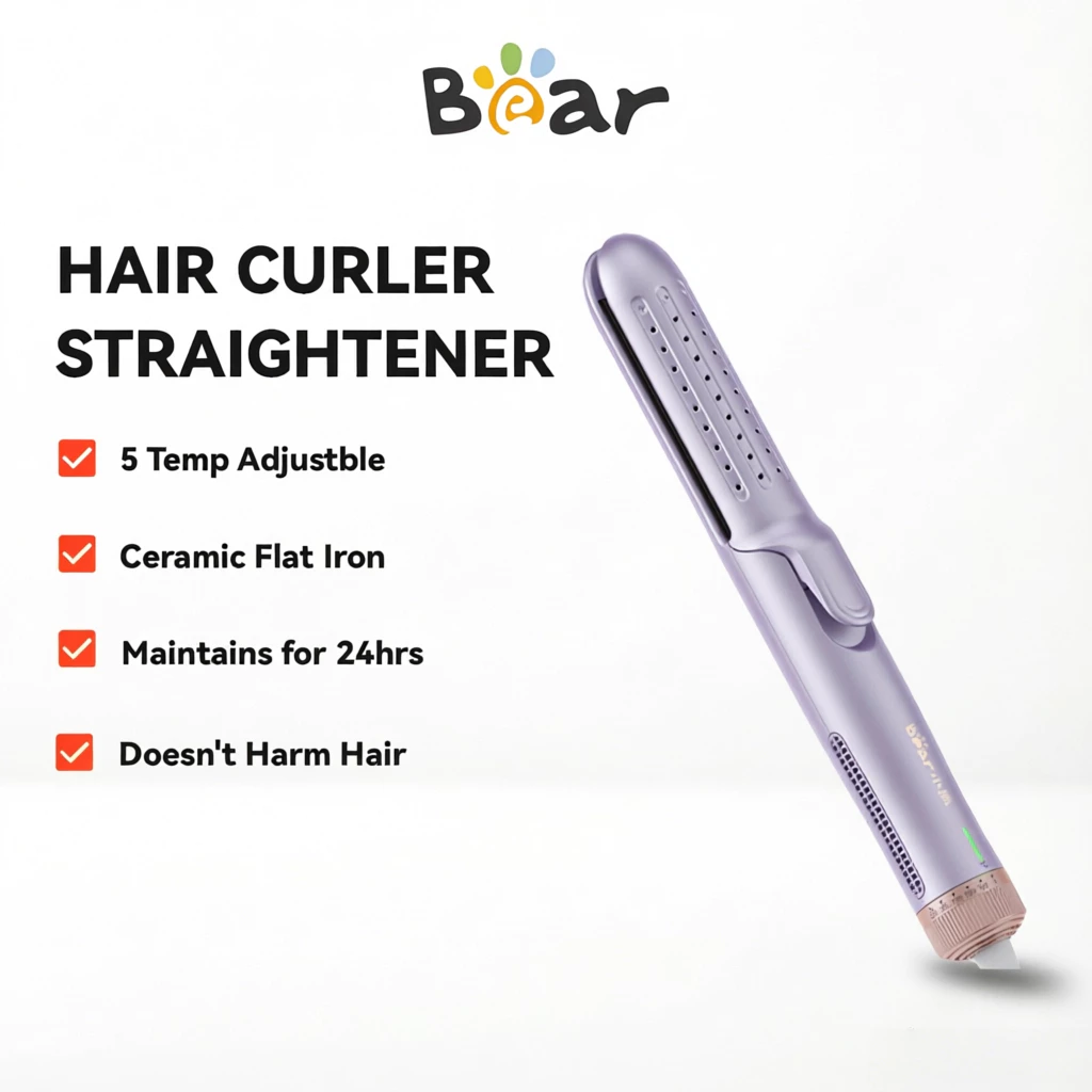32% OFF Bear Portable Hair Straightener Curler Professional Flat Iron Perm Splint Ceramic Steam Wave Hair