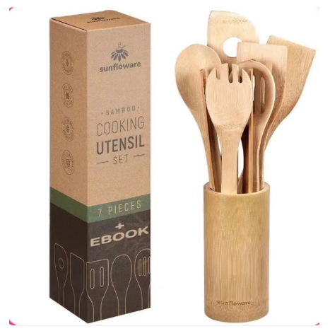 30% OFF 8 in 1 Eco Friendly-Bamboo Kitchen Utensil Set Tool Kitchenware (Bamboo Utensil Holder Included