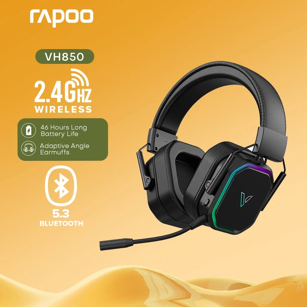 50% OFF Rapoo VH850 Dual-Mode Wireless Backlit Game Headset with RGB Lighting US - Black