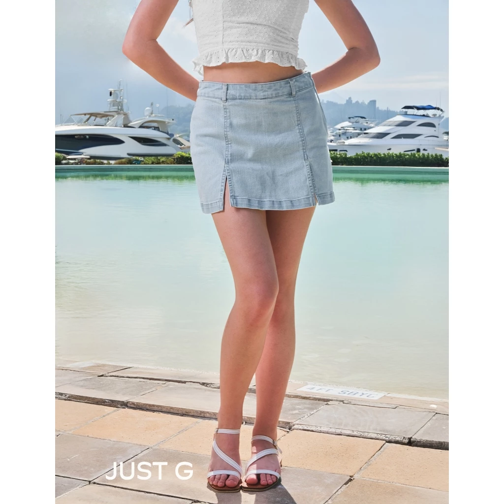37% OFF Just G Acid Wash Denim Mid Waist Mini Skort With Front Slits
