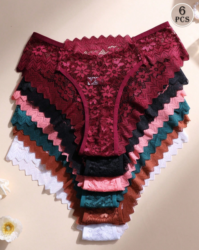 30% OFF 6 PCS Sexy Lace Splicing Low Rise Seamless Bikini Panties - Breathable Soft Underwear For Women Daily Wear & Sports Yoga No VPL Briefs Lingerie