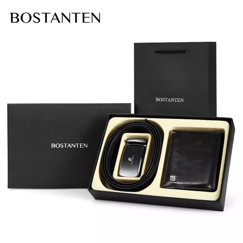 71% OFF Bostanten Men's Cowhide Belt and Wallet Combination Set 125 cm Removable and Short Cut+graduation gift+gift Bags and Boxes