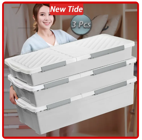 53% OFF [1-3Pcs] Under Bed Storage Box Large-Capacity Wardrob Quilt Underbed Storage Box Organizer with Wheels Home Flat Toy Storage Container with Lid