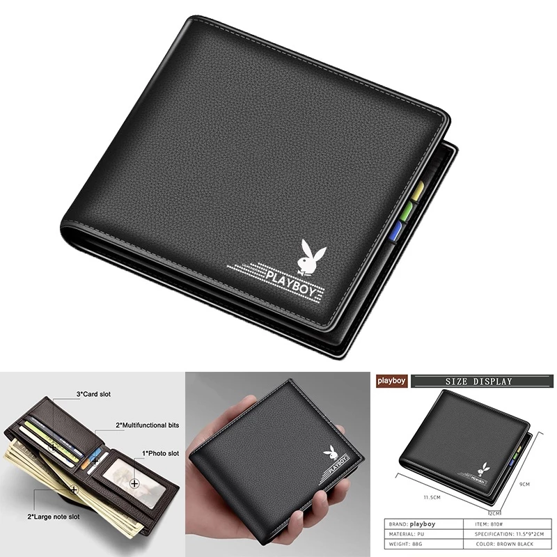 56% OFF Men's high-end leather short wallet with metal edge decoration and multi card slot bag