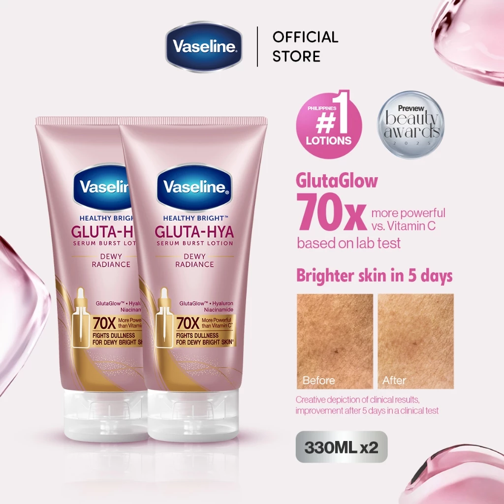 50% OFF [BUY 1 GET 1] Vaseline Gluta-Hya Dewy Radiance Serum Burst Lotion (330ml x2)