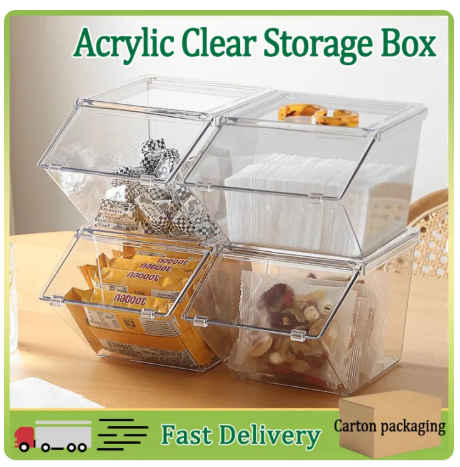 6% OFF 4PCS Acrylic Coffee Storage Box Stackable Clear Tea Bag Candy Organizer Fliptop Desktop Container