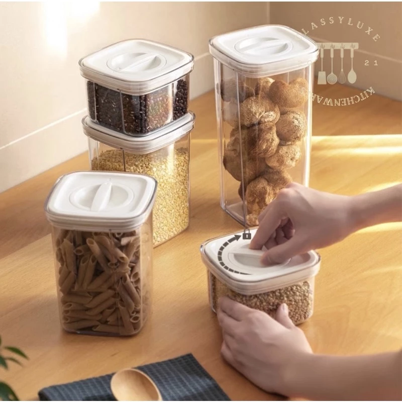 55% OFF Classy Luxe Airtight Sealed Jar Transparent Plastic Household Kitchen Moisture Proof Storage Box
