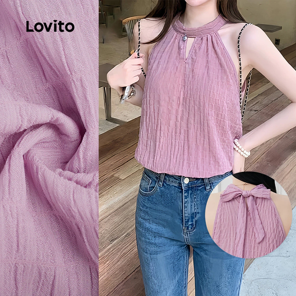 39% OFF Lovito Women Casual Top Plicated Commute Spring/summer Pink Top L189ED210