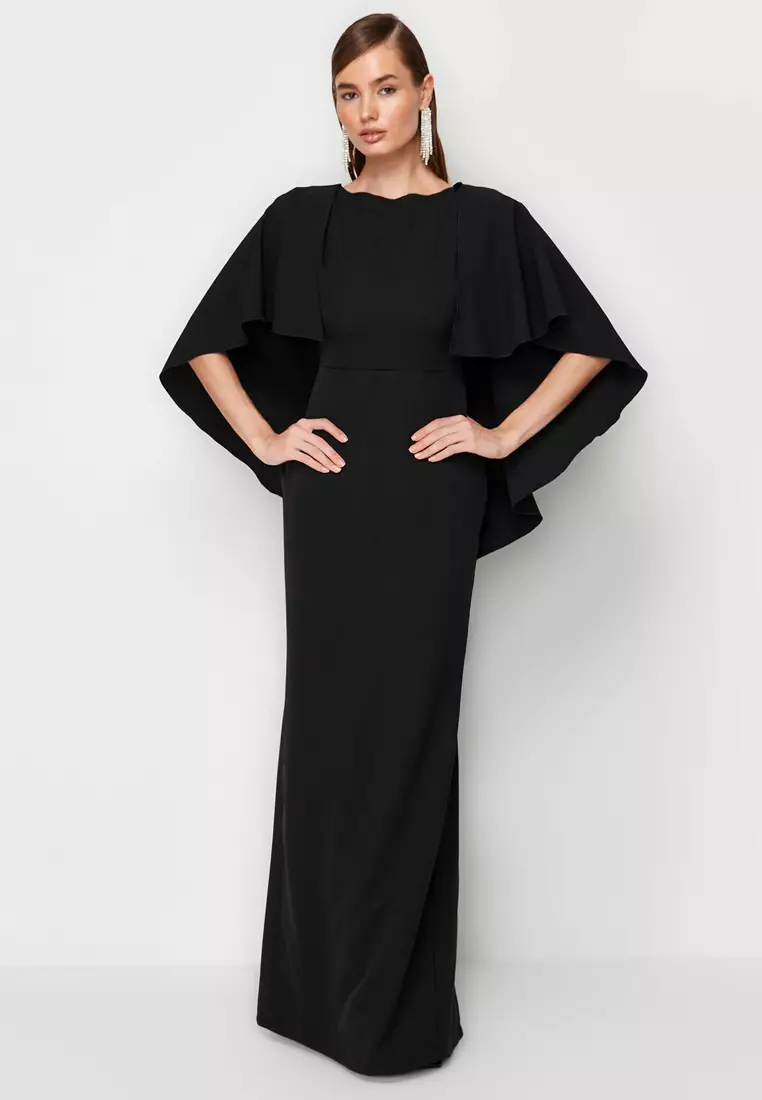 84% OFF Trendyol Boat Neck Slit Evening Maxi Dress