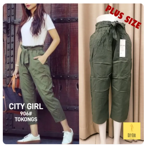 77% OFF CITY GIRL Plus Size Smooth Cloth Capri Pants for Women [TOKONGS] with Color Coded Belt String #906