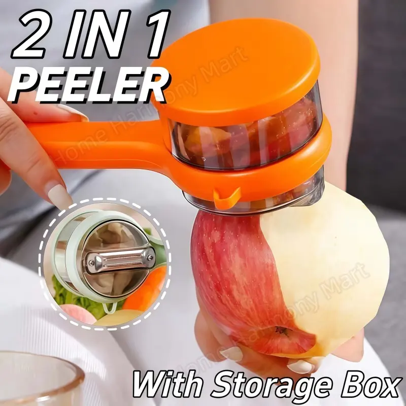 57% OFF 2 In 1 Dual Head Fruit Peeler Splash Proof Storage Box 20cm Portable Vegetable Potato Peeler Washable Orange/Green