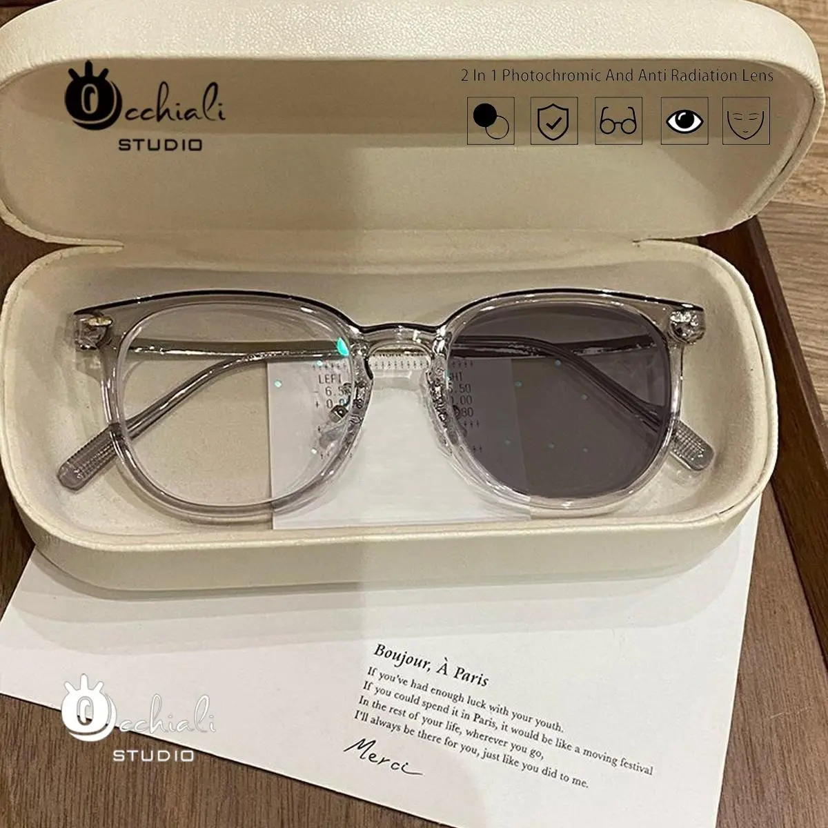 63% OFF 【With Free Case+Bag+Glass Cloth】Occhiali Studio  3 in 1 Anti Radiation Photochromic  Eyeglasses Retro Round Anti Blue Light Glasses Frame for Men and Women OS6011