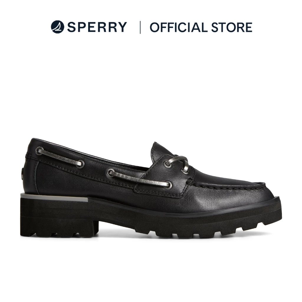 39% OFF Women's Chunky 2-Eye Leather Boat Shoe Black (STS89097)