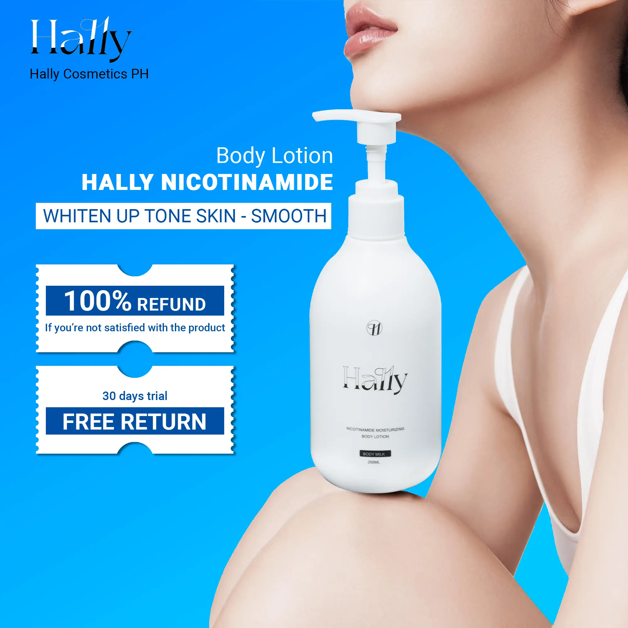 59% OFF Hally Nicotinamide body lotion helps whiten skin, fade dark spots, and keep skin smooth and glowing with a capacity of 250 ml
