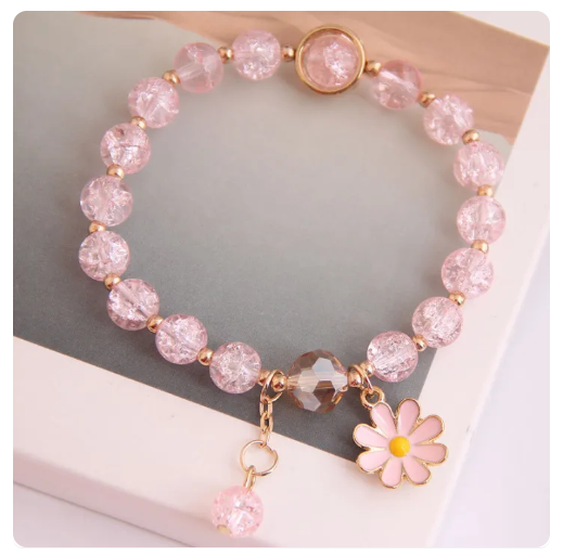 50% OFF A.one Lovely Crystal Beads Daisy Charm Fortune Bracelet for Women Girls Wrist Chain Bangle Jewelry COD