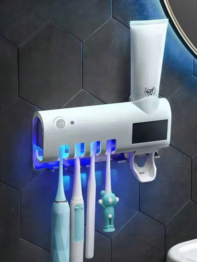 17% OFF 1Pc White Smart Toothbrush Sterilizer, No-Drill Wall-Mounted Toothbrush Holder, USB Charging Multi-Functional Automatic Toothpaste Squeezer, Bathroom Set Can Hold 4 Toothbrushes And One Toothpaste