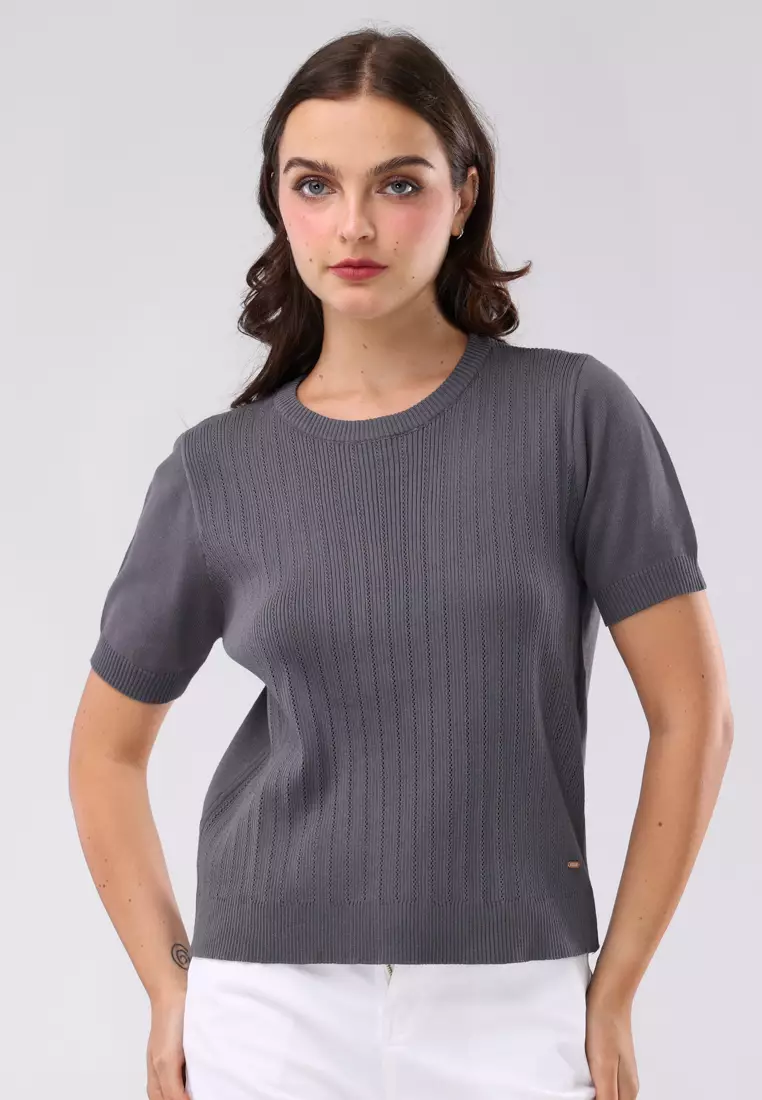 78% OFF Freego Ladies Textured Knitted Short Sleeves Blouse