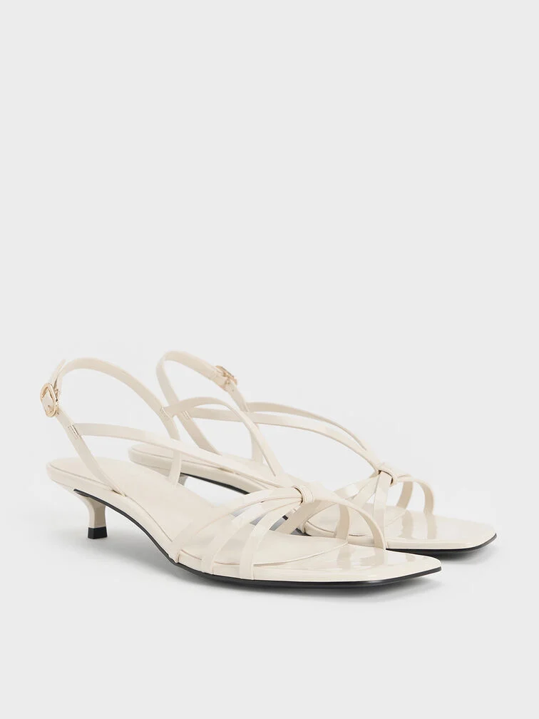 50% OFF Patent Kitten-Heel Strappy Sandals - Chalk
