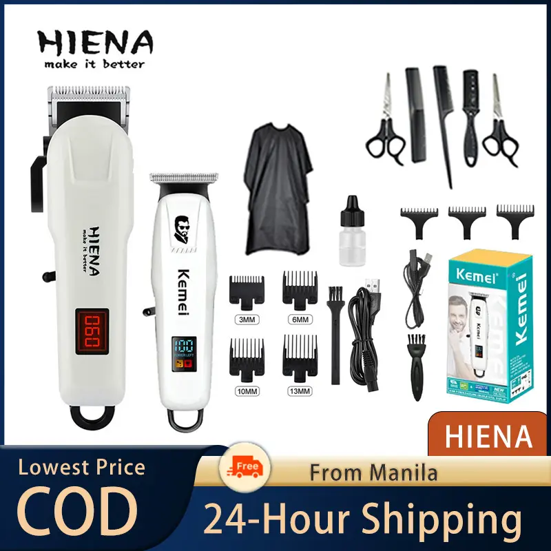 52% OFF【COD】HIENA Men's hair clipper T-shaped blade trimmer set, men's professional cordless hair clipper set, with LED Stainless Clear
