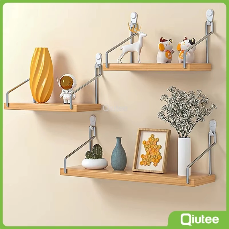 34% OFF Wall Mounted Iron Wooden Storage Rack TV Wall Hanging Storage Shelf Rack for Home Living Room Decor