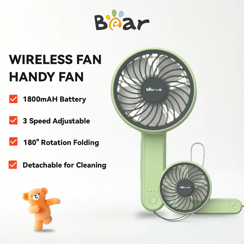 42% OFF Bear Rechargeable Electric Fan Portable Mini Fan for School Cooling Fan USB Hand Desk Foldable Travel Air Cooler Small Pocket Chargeable