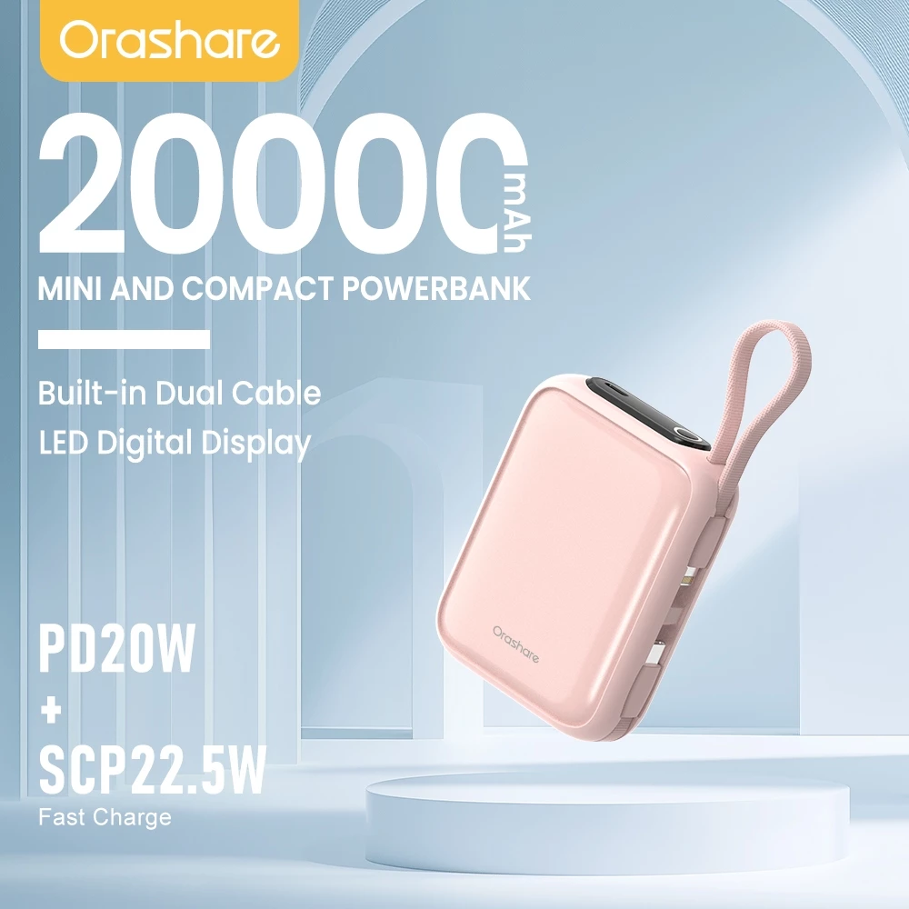 46% OFF Orashare PCM20 Mini Powerbank 20000mAh SCP 22.5W Super Fast Charge Power Bank Built In Dual Cable