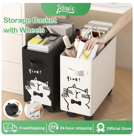 62% OFF Bincoo Office Under Desk Utility Cart Storage Basket with Wheels Oxford Laundry Organizer Cartoon Foldable Storage Box for Toys Clothes