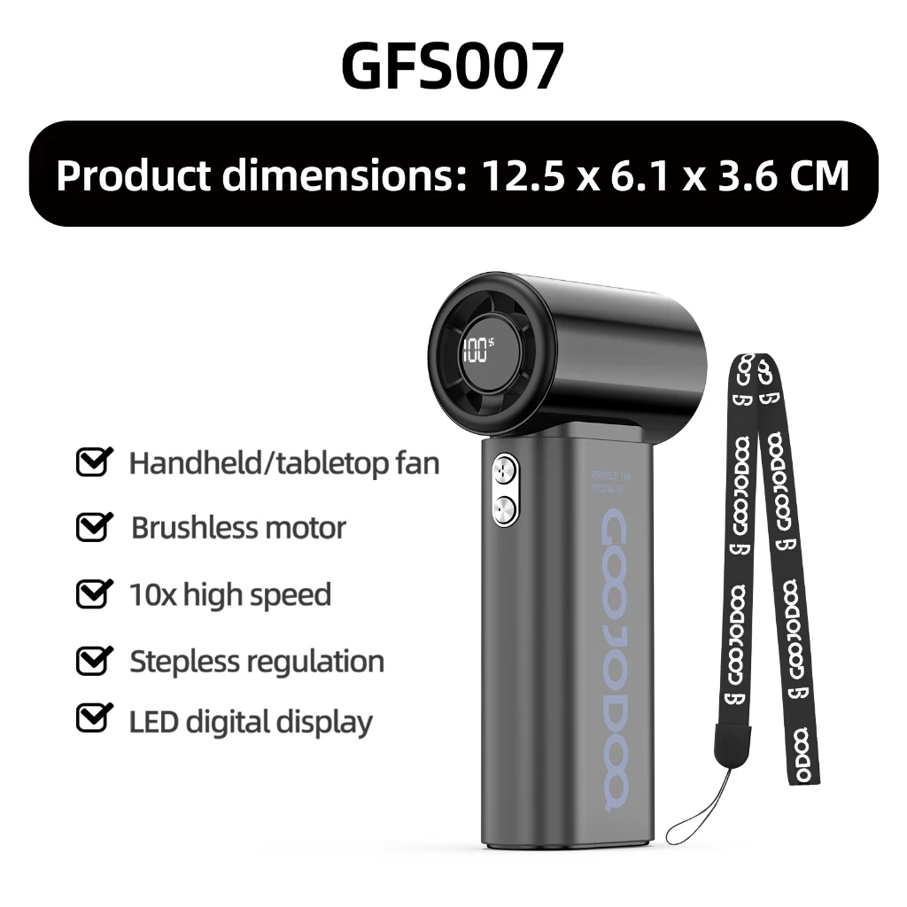 41% OFF GOOJODOQ Fan GFS007 Turbo Mini Fan Rechargeable Handheld Portable Strong Wind Jet Hand Kids School