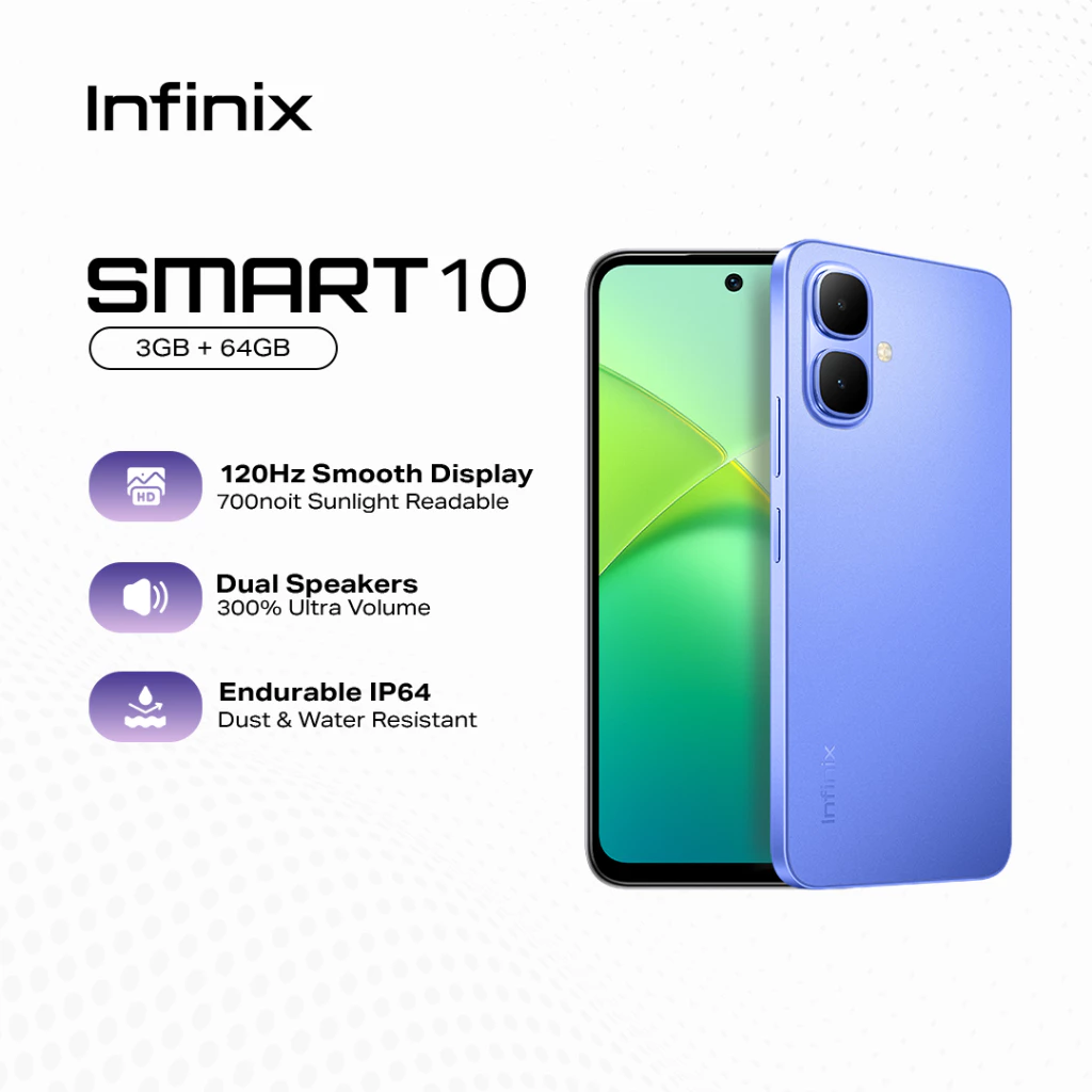 13% OFF KOL Live - Infinix Smart 10, (up to 6GB [3GB + 64GB] (1 year local warranty)