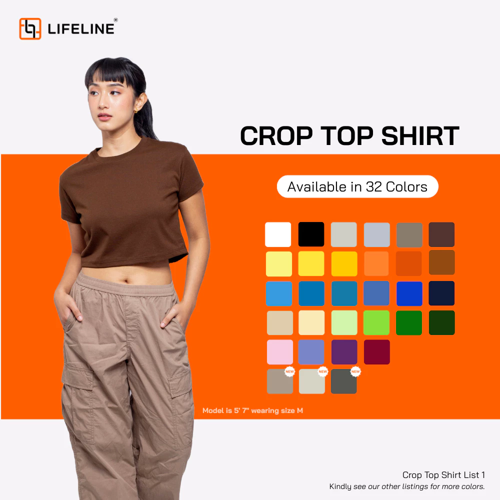 3% OFF Lifeline Crop Top Shirt (White |Black |Khaki |ChocoBrown |Mocca |Almond |Rust |Gray |NavyBlue|Cream)