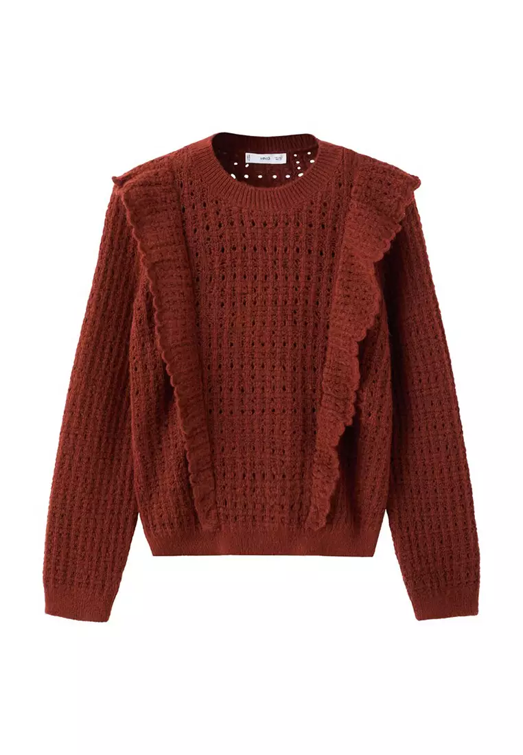 68% OFF Mango Openwork Knitted Sweater with Ruffles