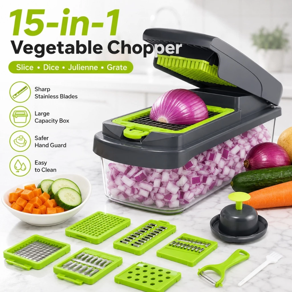 71% OFF 15-in-1 Multifunction Vegetable Chopper Slicer Dicer Grater with Container