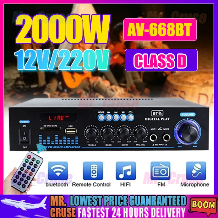 65% OFF 2000W AV-668BT Bluetooth Stereo Amplifier 12V/220V 2CH With Luminous Knob HIFI Audio Amplifier Car/Home Karaoke Digital MP3 Player