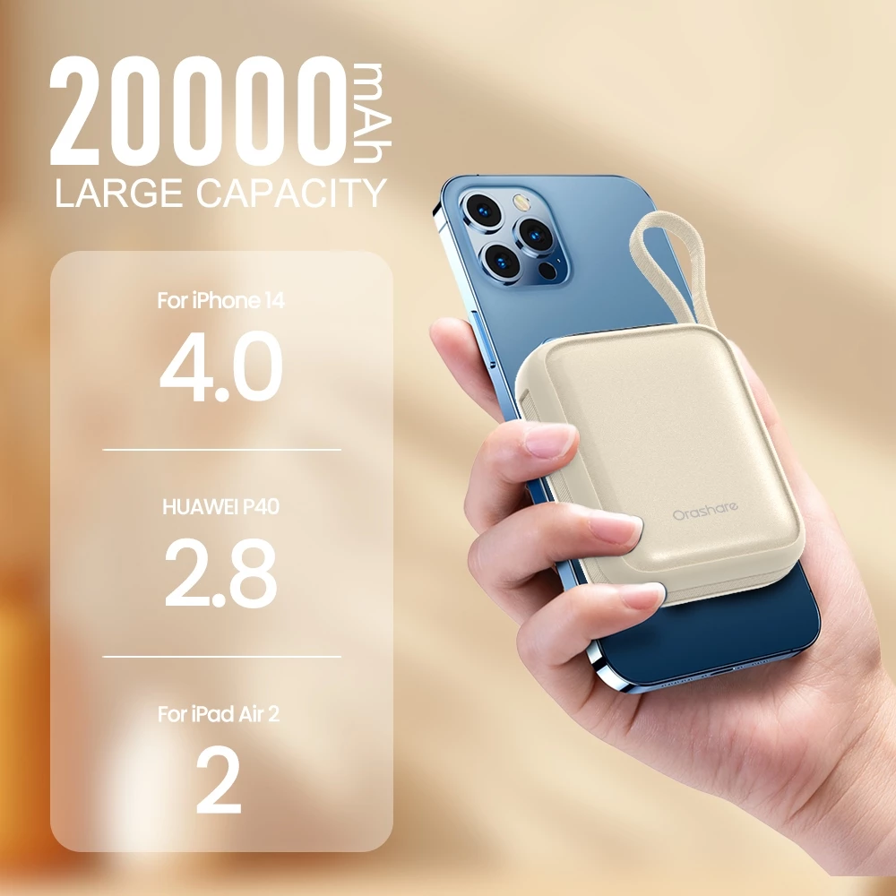 53% OFF Orashare PCM20 Mini Powerbank 20000mAh Built In Dual Cable 22.5W Fast Charge Compact and Portable