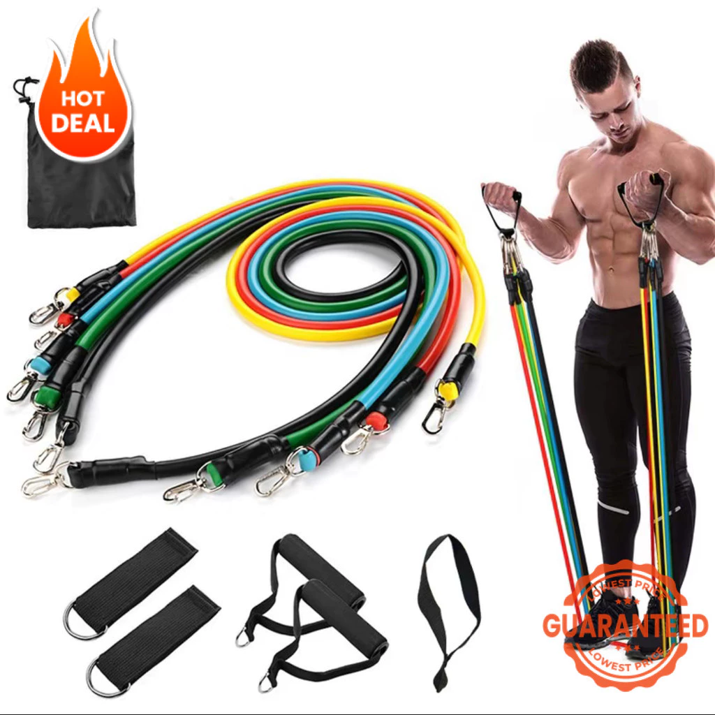 34% OFF 11-Pcs Heavy Duty Resistance Bands 100Lbs - Muscle Training Elastic Rope Workout Gear