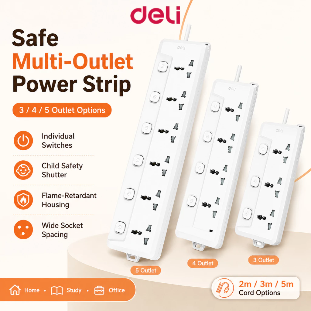 60% OFF Deli 5 Groups Universal Electric Sockets 2/3/5M Power Strip Socket Extension Cords