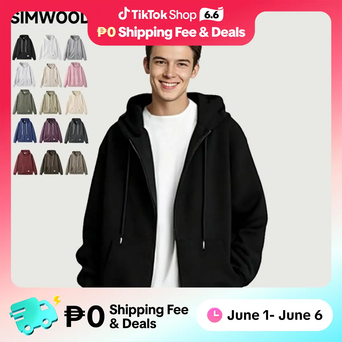 29% OFF SIMWOOD Zipper Hoodie Oversize Sweatshirt Boxy hoodie Unisex Plain Casual Basic Fashion Pullover Menswear Longsleeve Loose