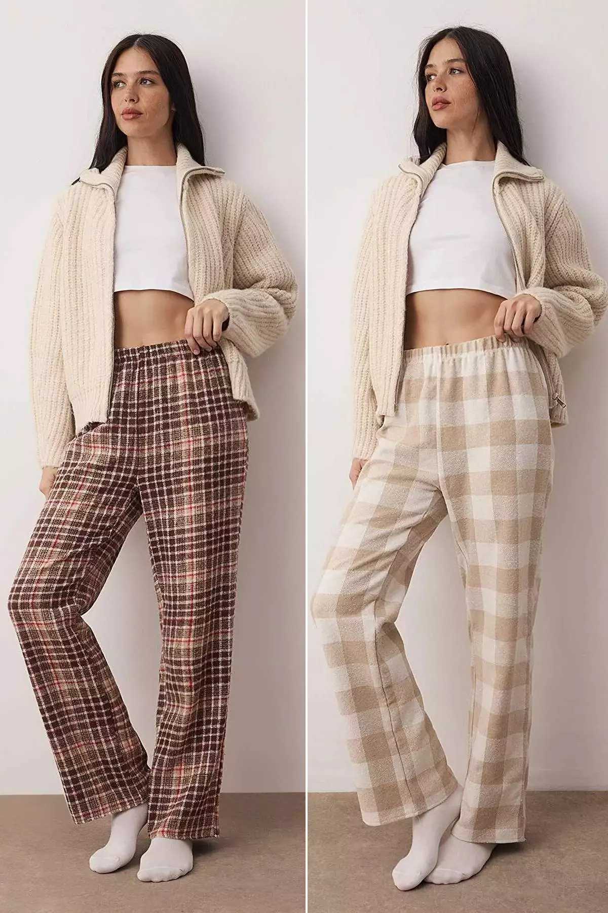 33% OFF Brown-Multicolor 2-Piece Cotton Plaid Flannel Woven Pajama Bottoms Thmaw26Pj7