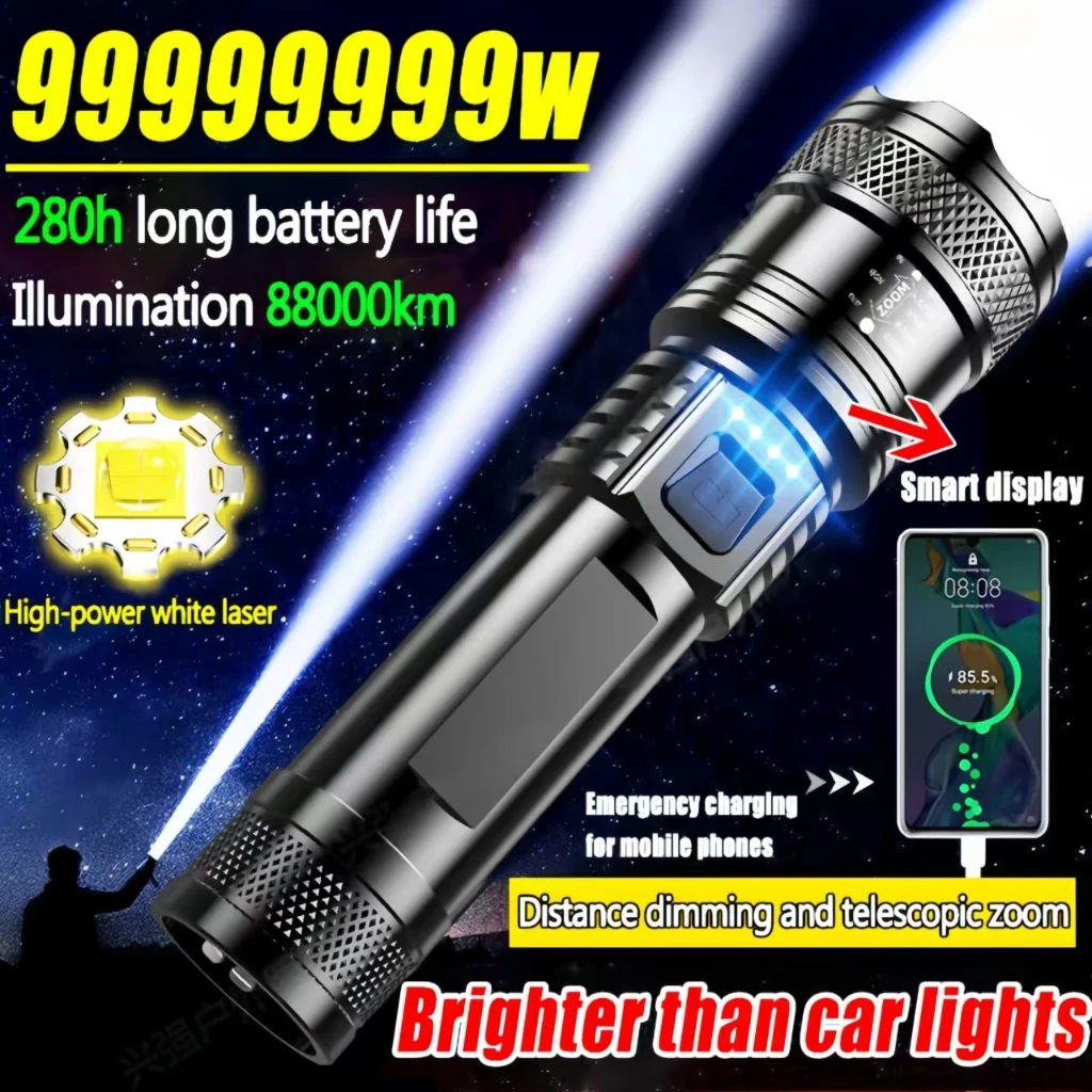 50% OFF 999900Lumens Flashlight rechargeable waterproof strong long range no need to charge for 1month