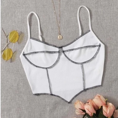 61% OFF Kily.PH Bustier Crop Bandana Patch Top Contrast Stitch Cami Top 6A0145