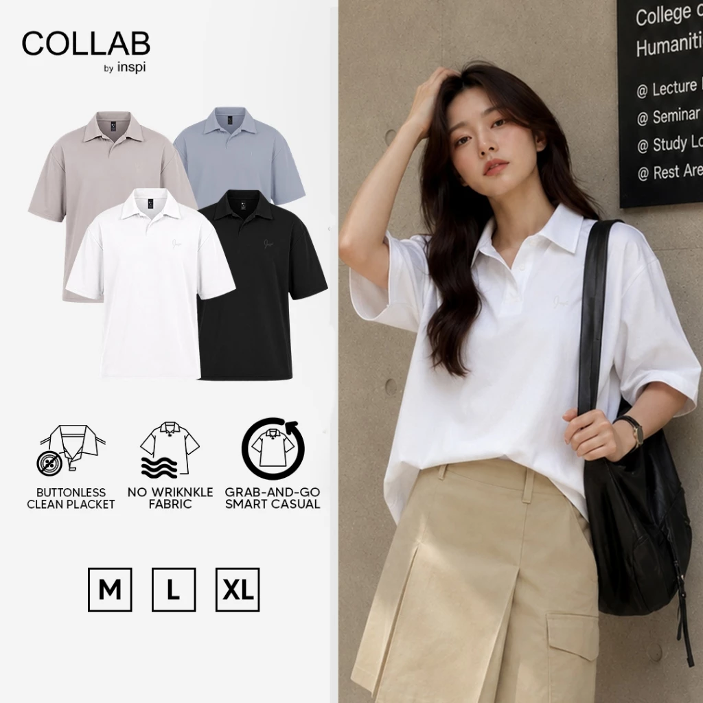 53% OFF COLLAB by Inspi Buttonless Boxy Cropped Polo Shirt for Women Basic Top Formal Office Clothes