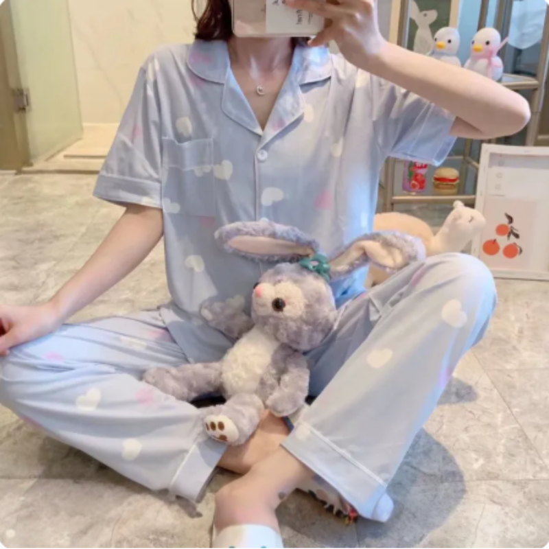 19% OFF Korean Pajama Women Homewear Lapel Suit Sleepwear Lounge Wear Terno Pajama Cotton Loungewear Pajama Set