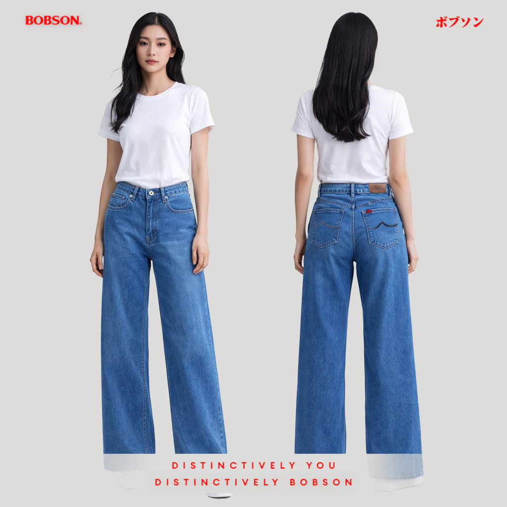 50% OFF Bobson Japanese Ladies Basic Denim Pants Sailor Jeans 192124-U (Light Shade)