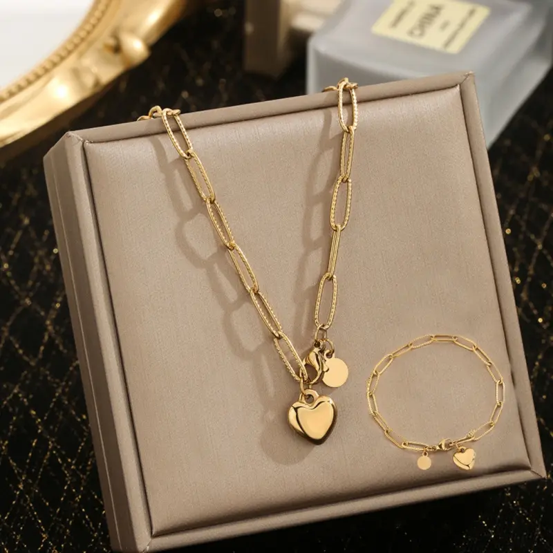 76% OFF [ninice] 2pcs temperament love necklace bracelet fashion Joker titanium two-piece suit