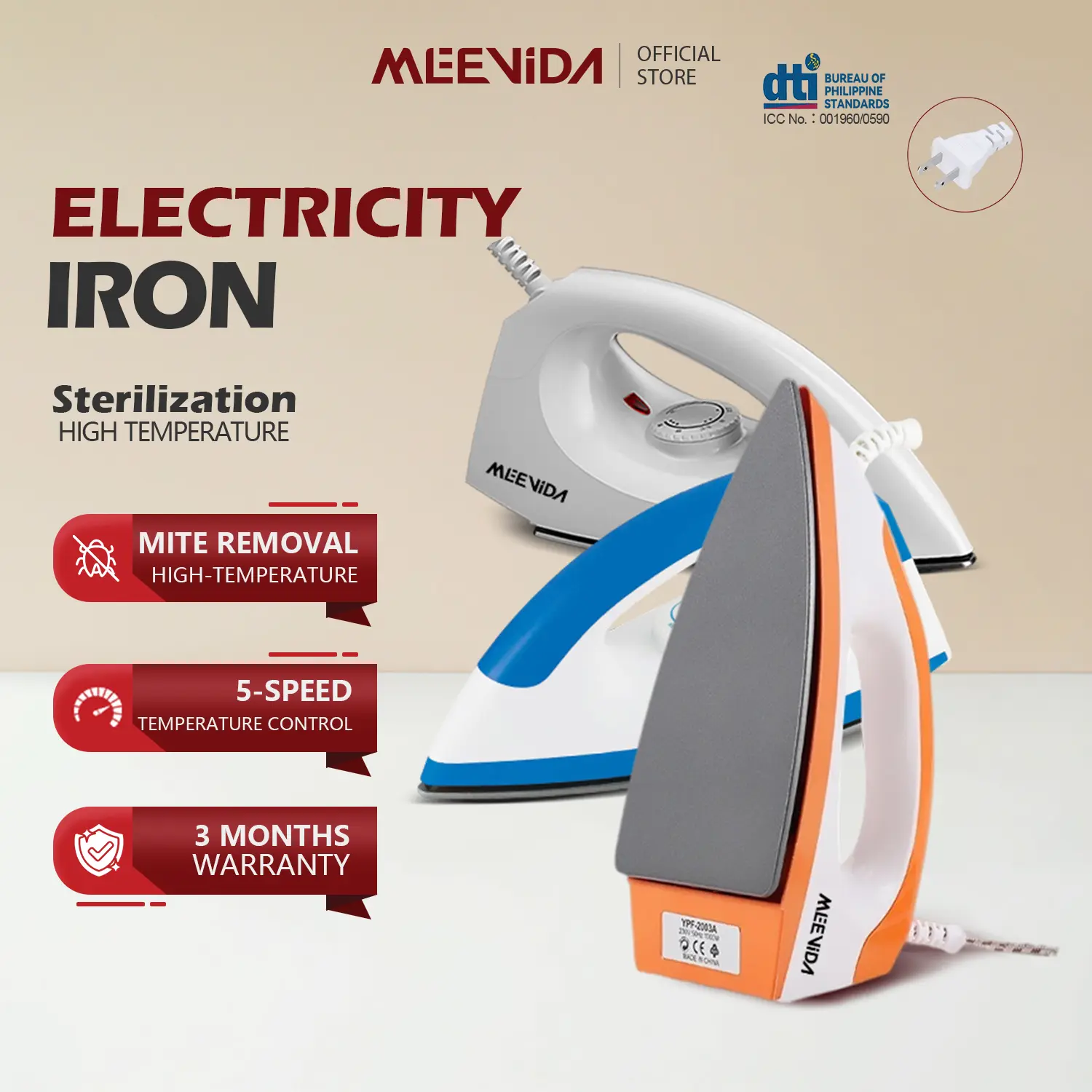 32% OFF【MEEVIDA】 Electric iron Heats  Portable Quickly iron With Overheat Protection Handheld Mini Flat Quick Heat-up Technology