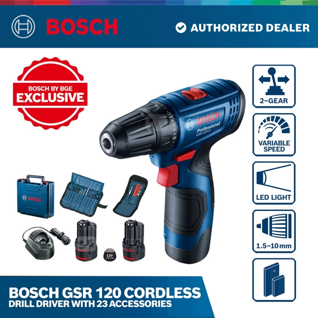 12% OFF Bosch GSR 120 Cordless Drill Driver with 23 Accessories - Tools/Accessories