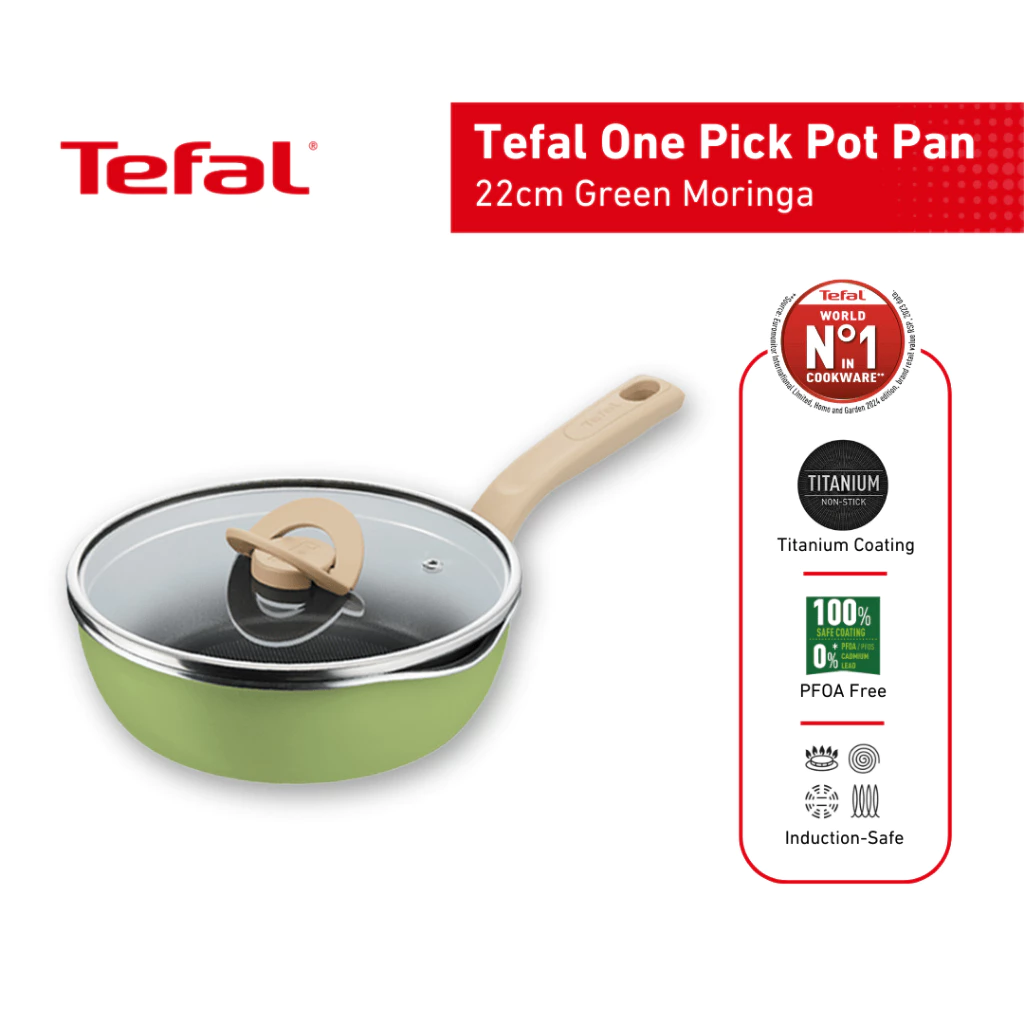 47% OFF Tefal One Pick Pot Pan Deep Pan 22cm + Lid Non stick,No.1 Cookware*, PFOA Free, 16K resistant