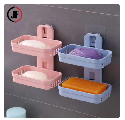 85% OFF Double-layer Hollow Holder Bathroom Drain Soap Box Suction Cup Soap Holder Wall Hanging Rack-Z370